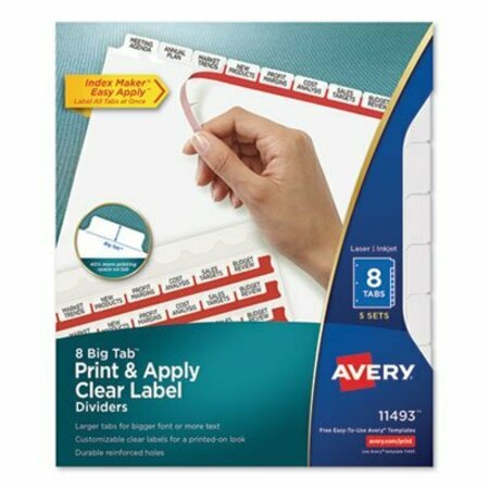 AVERY DENNISON Avery, PRINT AND APPLY INDEX MAKER CLEAR LABEL DIVIDERS, 8 WHITE TABS, LETTER, 5PK 11493